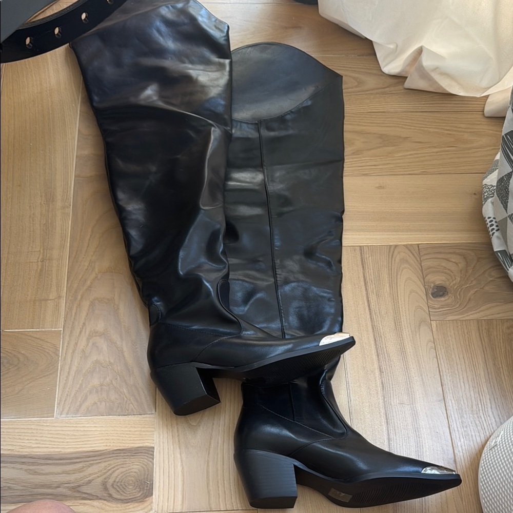 Black Leather Thigh High Boots